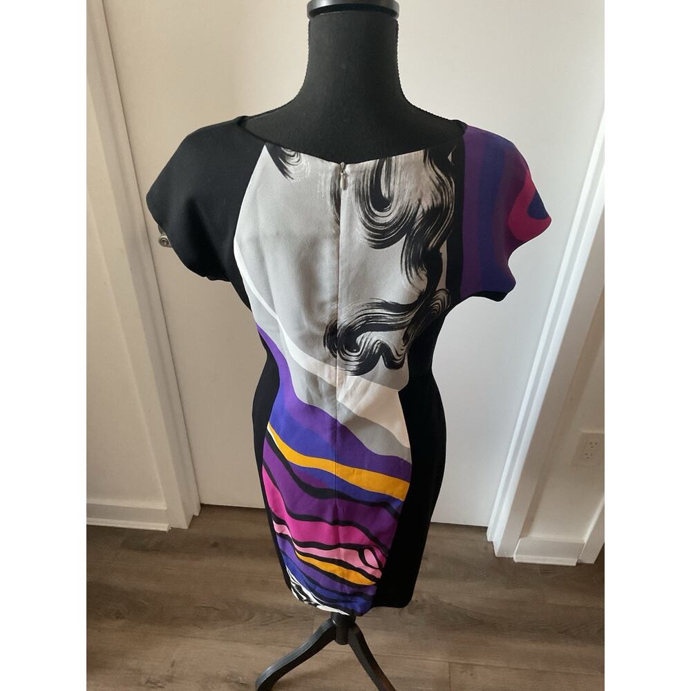 Escada Watercolor Abstract Fantasy Colorblock Sheath Dress Black SZ 8 - Picture 3 of 5